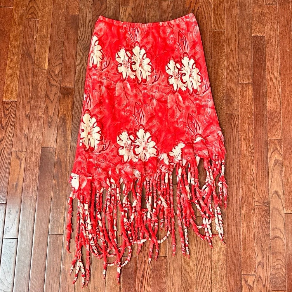 Dress U 2 By Sharon Orange Red White Tropical Floral Asymmetrical MIDI Skirt 1X
